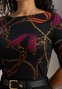 Print Stretch Cotton Boatneck T-Shirt