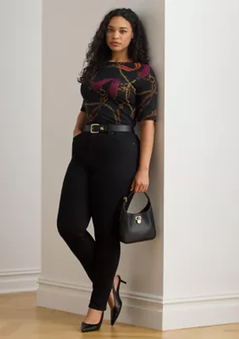 Print Stretch Cotton Boatneck T-Shirt