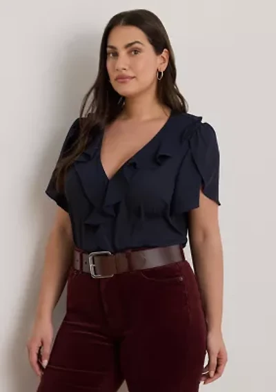 Plus Ruffle-Trim Georgette Blouse