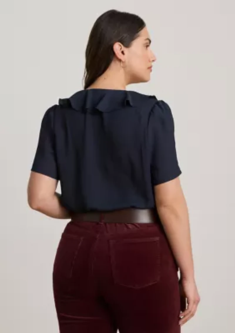 Plus Ruffle-Trim Georgette Blouse