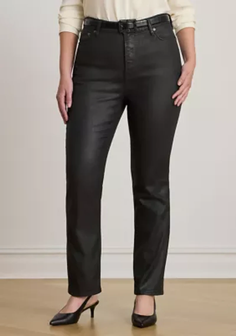 Plus Coated High-Rise Straight Ankle Jeans