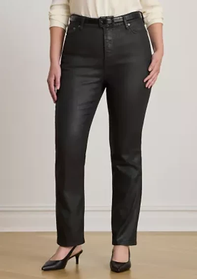 Plus Coated High-Rise Straight Ankle Jeans