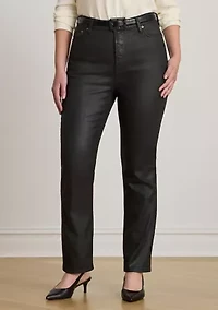 Plus Coated High-Rise Straight Ankle Jeans