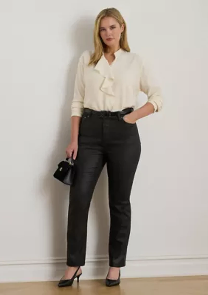 Plus Coated High-Rise Straight Ankle Jeans