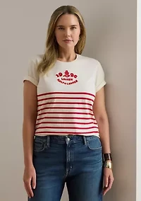 Women's Striped Embroidered-Logo Jersey T-Shirt
