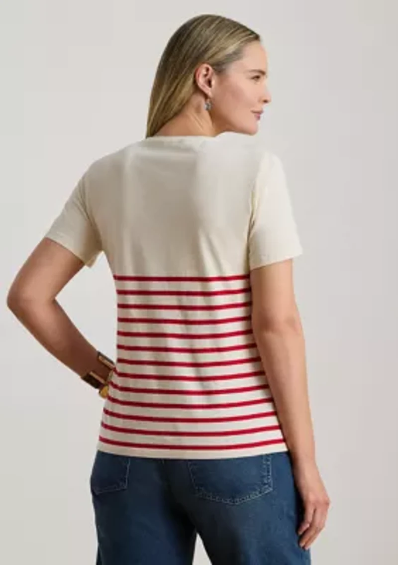 Women's Striped Embroidered-Logo Jersey T-Shirt