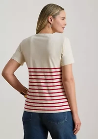 Women's Striped Embroidered-Logo Jersey T-Shirt