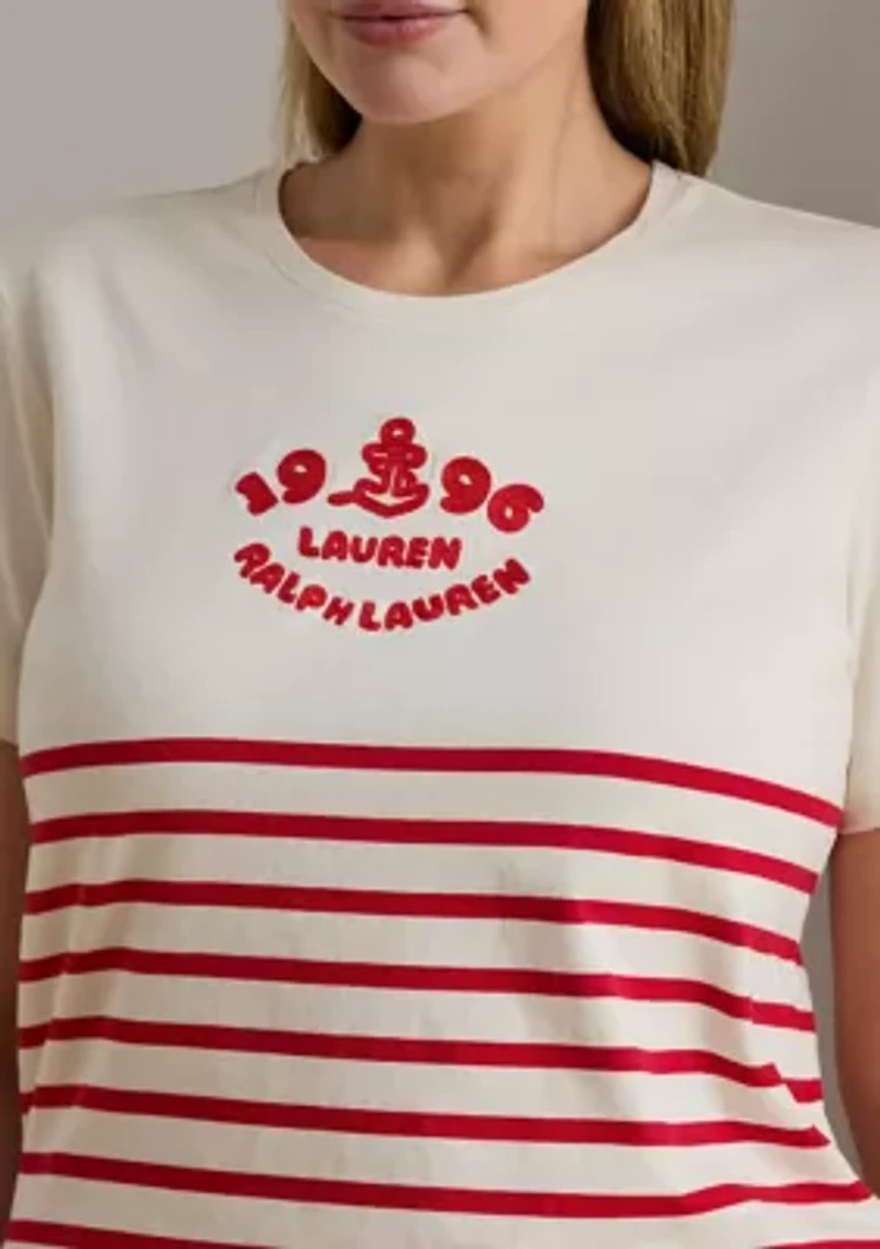 Women's Striped Embroidered-Logo Jersey T-Shirt