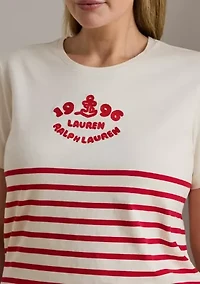 Women's Striped Embroidered-Logo Jersey T-Shirt