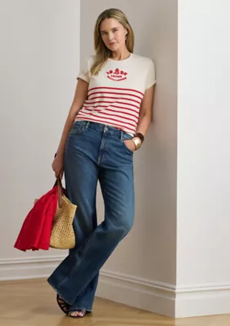 Women's Striped Embroidered-Logo Jersey T-Shirt