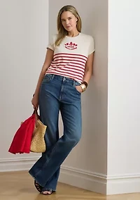 Women's Striped Embroidered-Logo Jersey T-Shirt