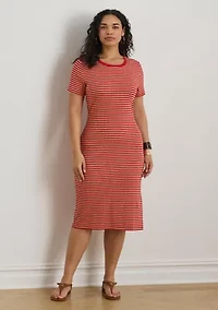Women's Striped Cotton-Blend Ribbed T-Shirt Dress