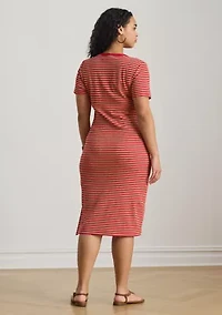 Women's Striped Cotton-Blend Ribbed T-Shirt Dress
