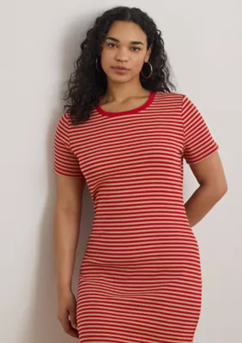 Women's Striped Cotton-Blend Ribbed T-Shirt Dress