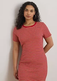 Women's Striped Cotton-Blend Ribbed T-Shirt Dress
