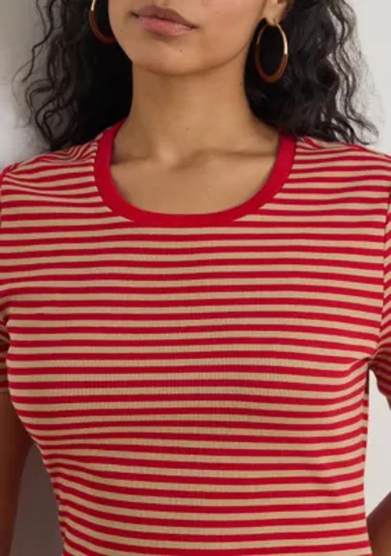 Women's Striped Cotton-Blend Ribbed T-Shirt Dress