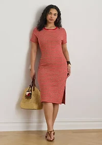 Women's Striped Cotton-Blend Ribbed T-Shirt Dress