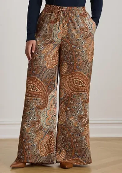 Plus Paisley Crepe Wide-Leg Pants