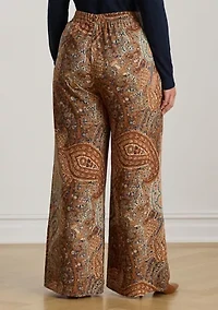 Plus Paisley Crepe Wide-Leg Pants