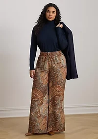 Plus Paisley Crepe Wide-Leg Pants