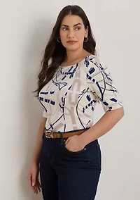 Women's Belting-Print Cotton Boatneck Tee