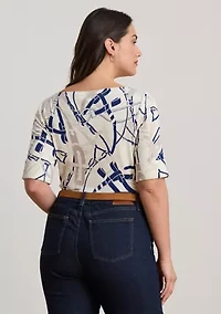 Women's Belting-Print Cotton Boatneck Tee