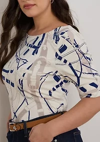 Women's Belting-Print Cotton Boatneck Tee