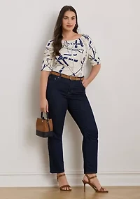 Women's Belting-Print Cotton Boatneck Tee