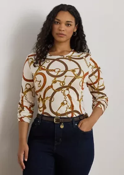 Women's Belting-Print Cotton Long-Sleeve Tee