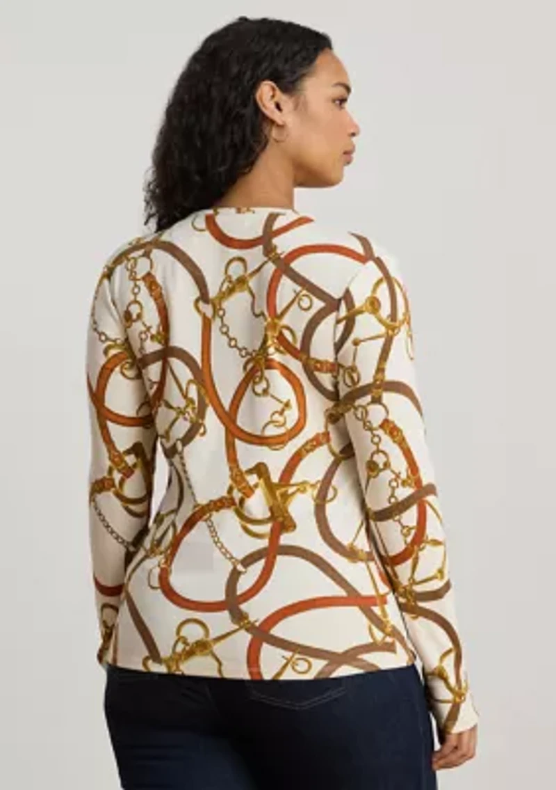Women's Belting-Print Cotton Long-Sleeve Tee