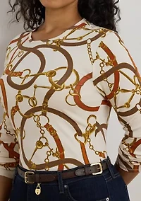 Women's Belting-Print Cotton Long-Sleeve Tee