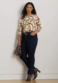 Women's Belting-Print Cotton Long-Sleeve Tee