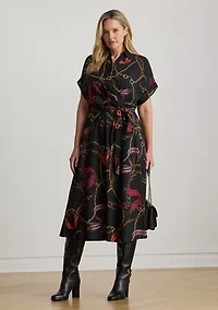 Plus Belting-Print Belted Crepe Fratillio Dress