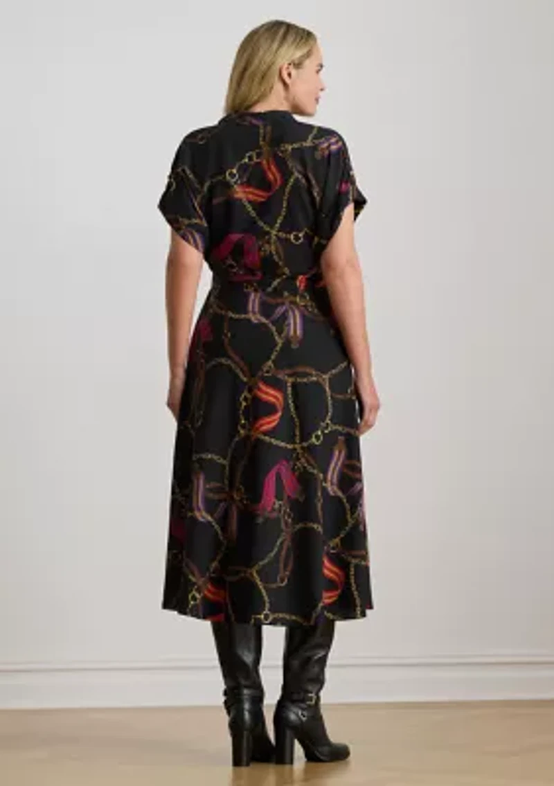 Plus Belting-Print Belted Crepe Fratillio Dress