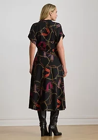 Plus Belting-Print Belted Crepe Fratillio Dress