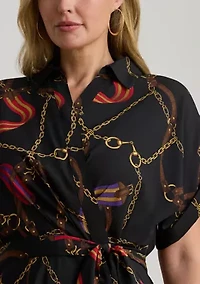 Plus Belting-Print Belted Crepe Fratillio Dress