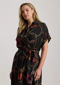 Plus Belting-Print Belted Crepe Fratillio Dress