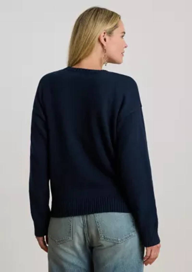 Women's Intarsia-Knit Dog Cotton Sweater