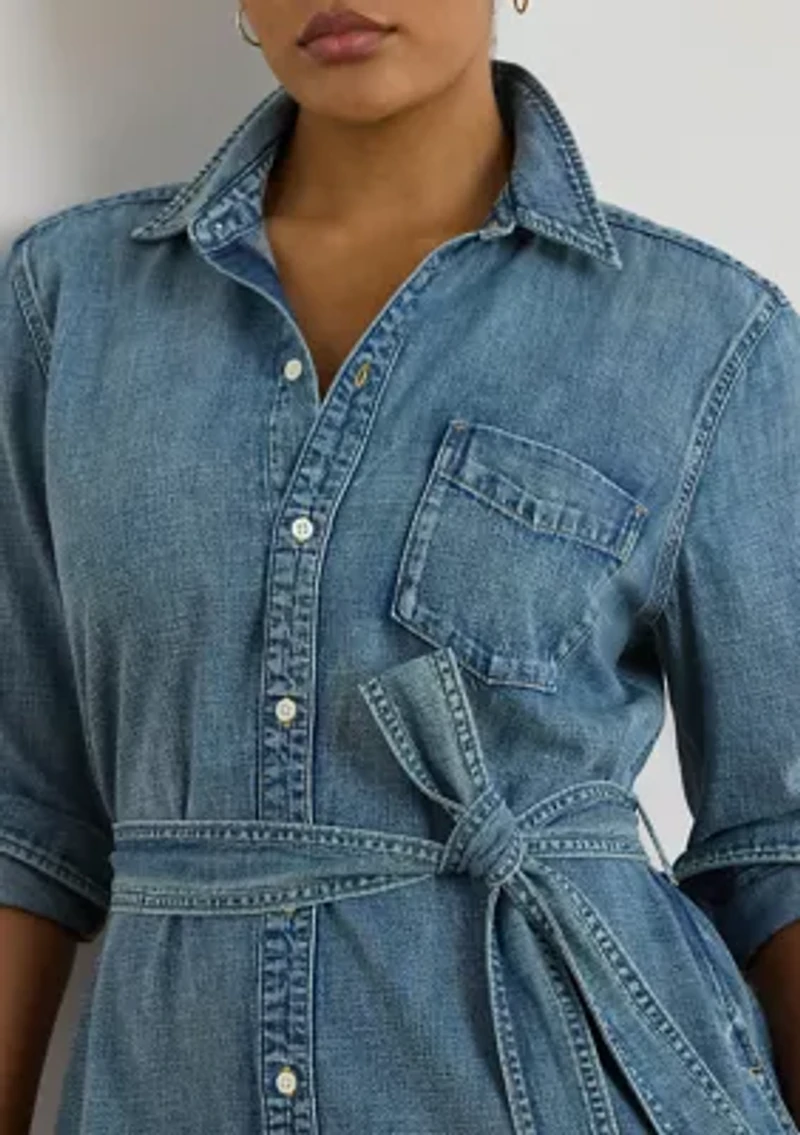 Women's Belted Denim Shirtdress