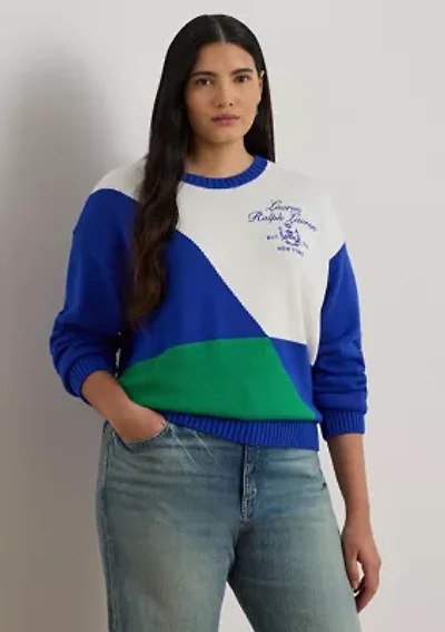 Plus Color-Blocked Combed Cotton Sweater