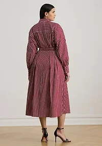 Plus Striped Belted Broadcloth Shirtdress