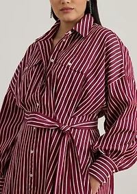 Plus Striped Belted Broadcloth Shirtdress