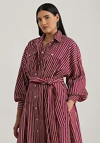 Plus Striped Belted Broadcloth Shirtdress