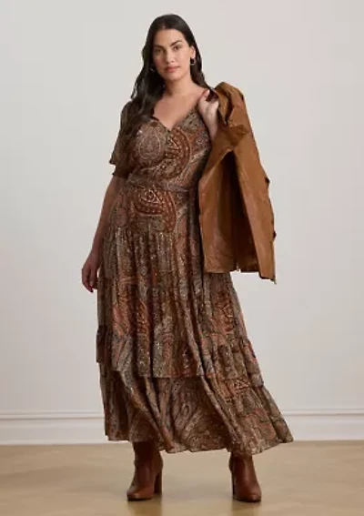 Plus Paisley Belted Crinkle Georgette Dress