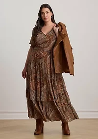 Plus Paisley Belted Crinkle Georgette Dress