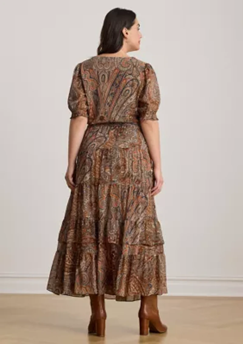 Plus Paisley Belted Crinkle Georgette Dress