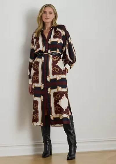 Plus Equestrian-Print Twill Midi Shirtdress