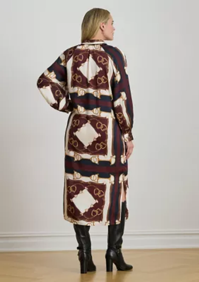 Plus Equestrian-Print Twill Midi Shirtdress