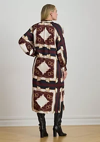 Plus Equestrian-Print Twill Midi Shirtdress