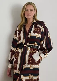 Plus Equestrian-Print Twill Midi Shirtdress